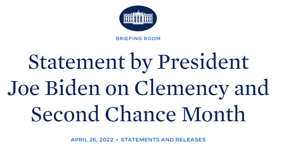 Biden Statement on Clemency and Second Chance Month