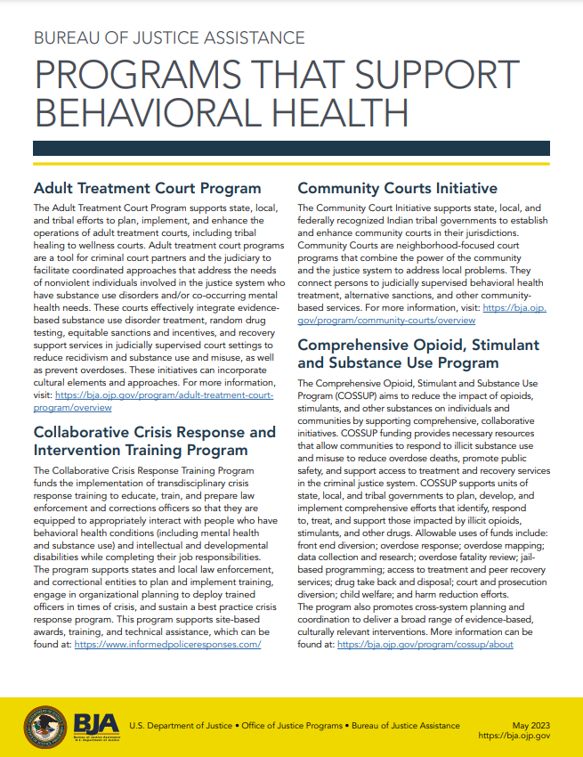 Bureau of Justice Assistance Programs That Support Behavioral Health Cover