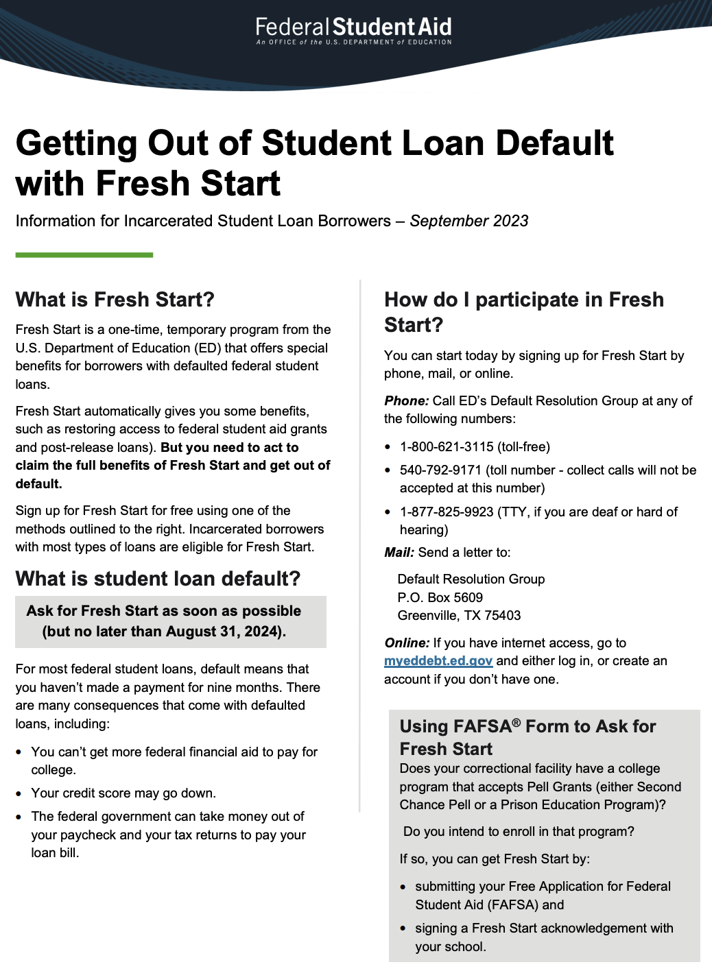 Getting Out of Student Loan Default with Fresh Start 