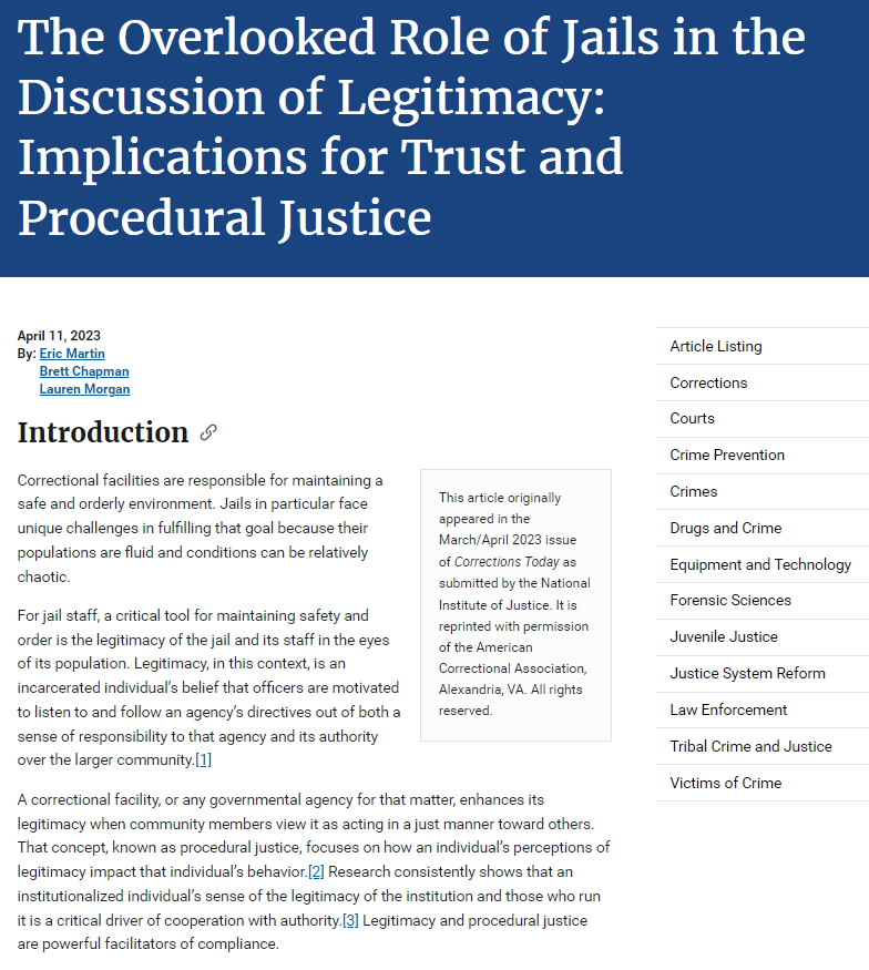 The Overlooked Role of Jails in the Discussion of Legitimacy: Implications for Trust and Procedural Justice