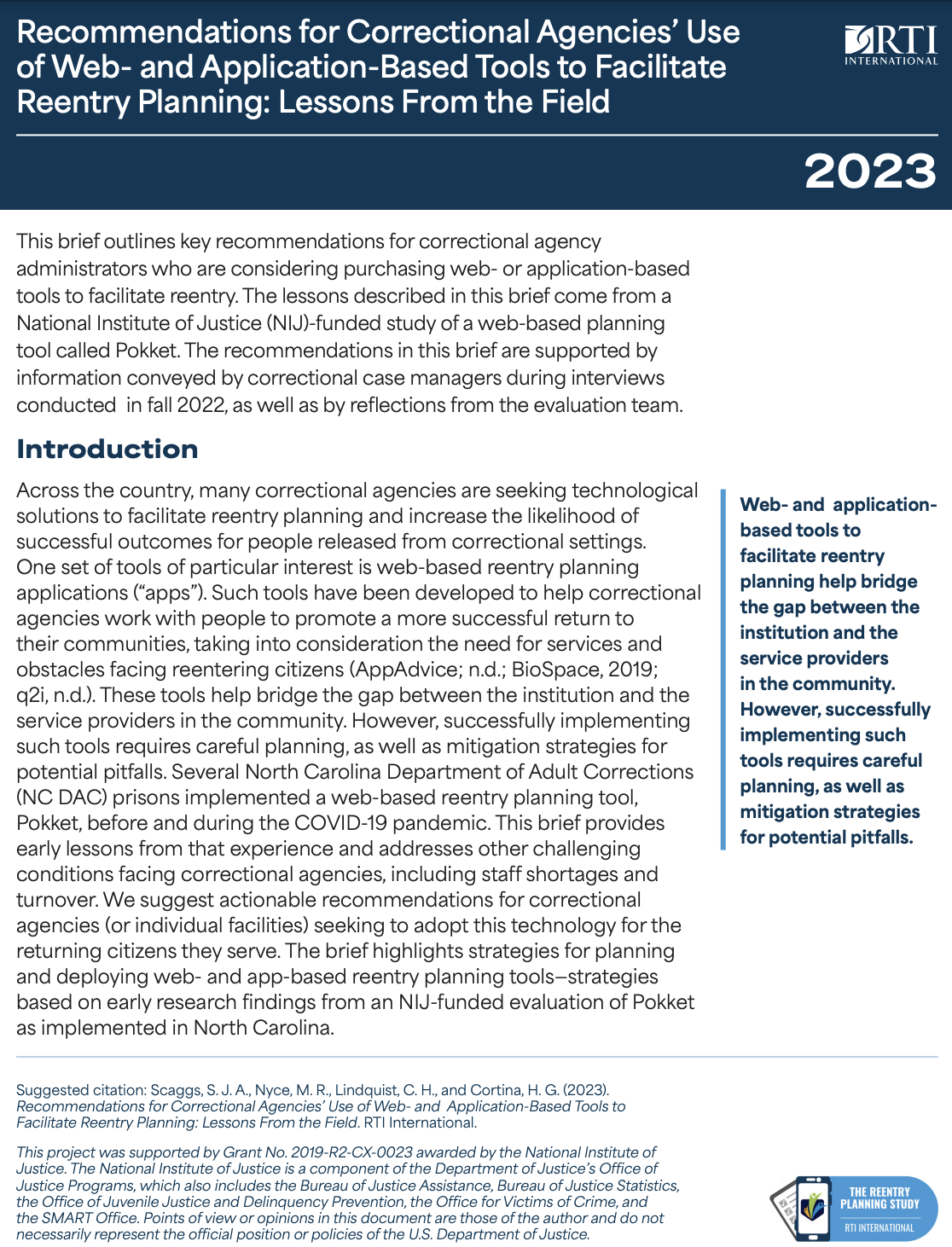 Recommendations for Correctional Agencies’ Use of Web- and Application-Based Tools to Facilitate Reentry Planning: Lessons From the Field