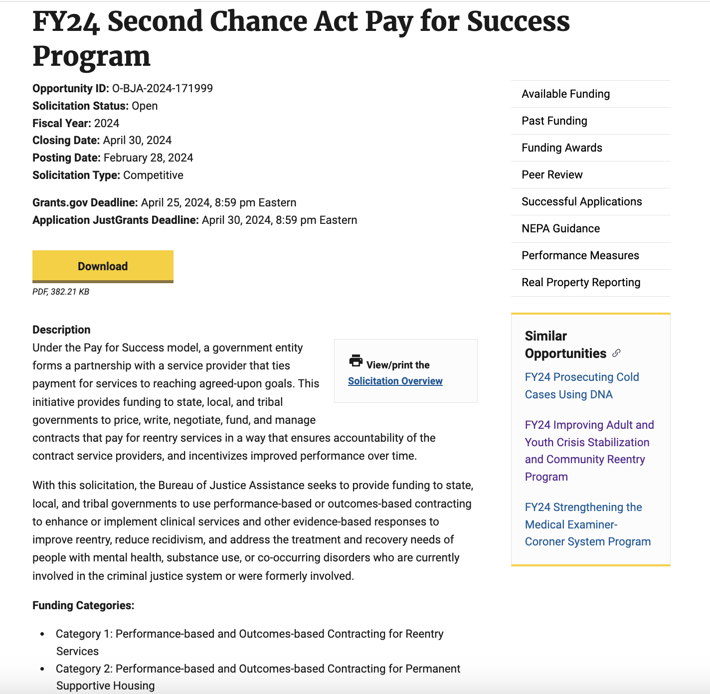 FY24 Second Chance Act Pay for Success Program