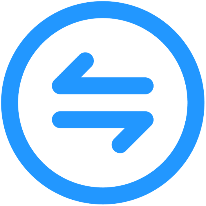 Icon of diverging stacked arrows inside a circle