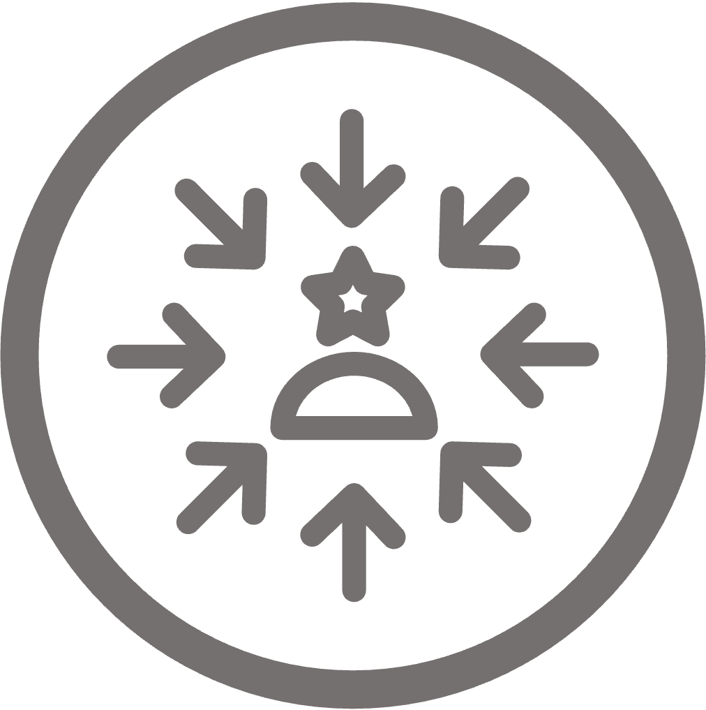Circular icon of star surrounded by arrows pointing down at it