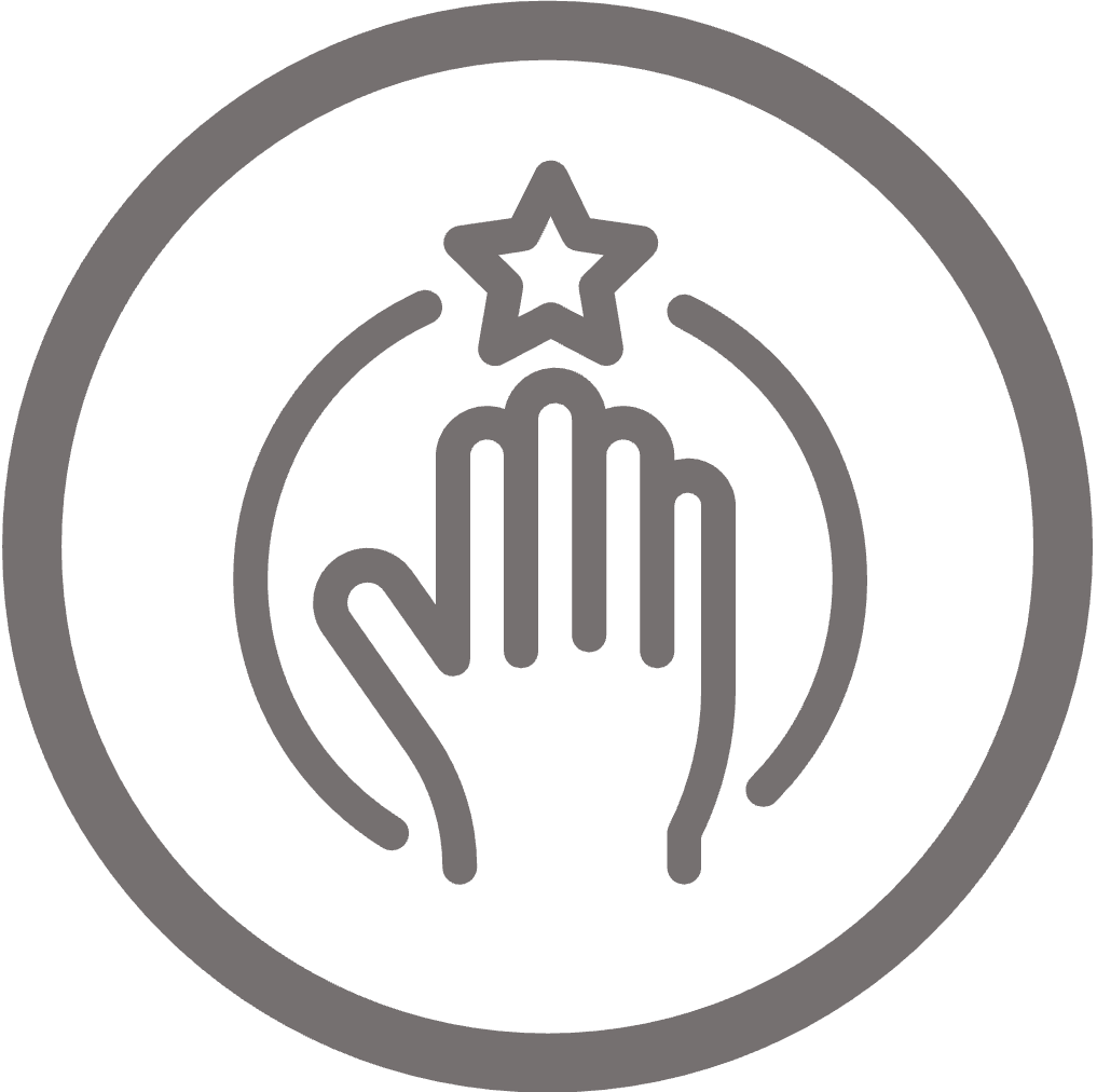 Circular icon of hand with start on top and circle around