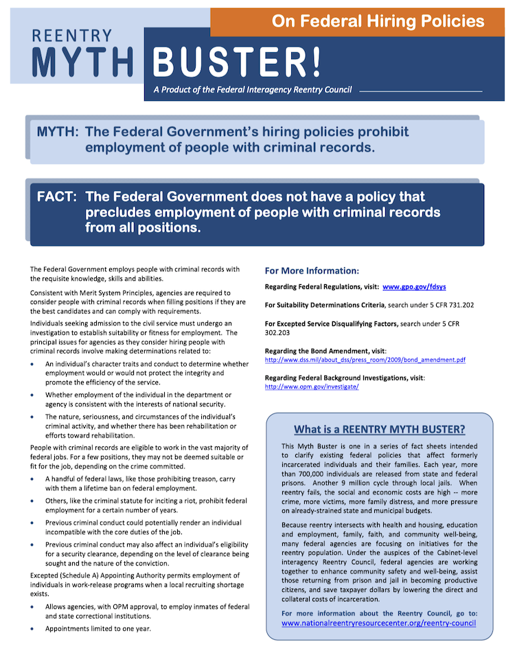 Myth Buster on Federal Hiring Policies fact sheet