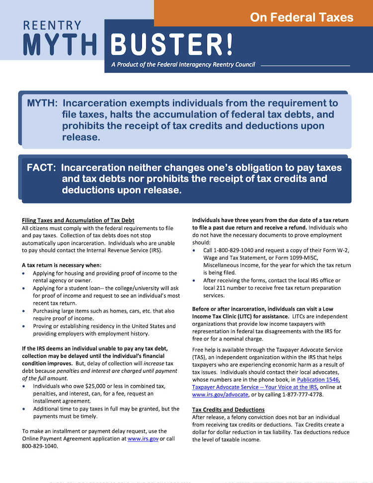 Myth Buster on Federal Taxes fact sheet
