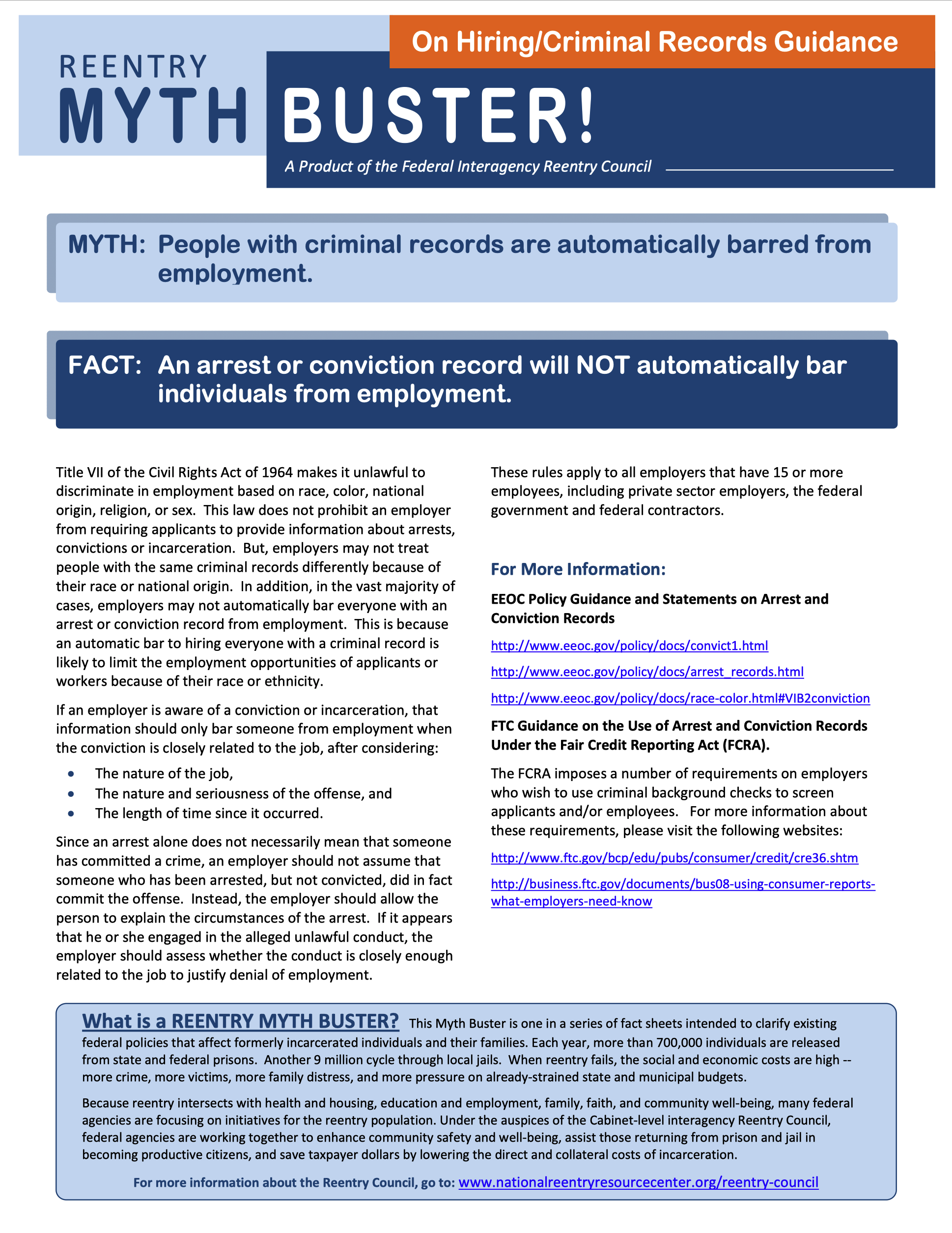 Myth Buster on Hiring/Criminal Records Guidance fact sheet