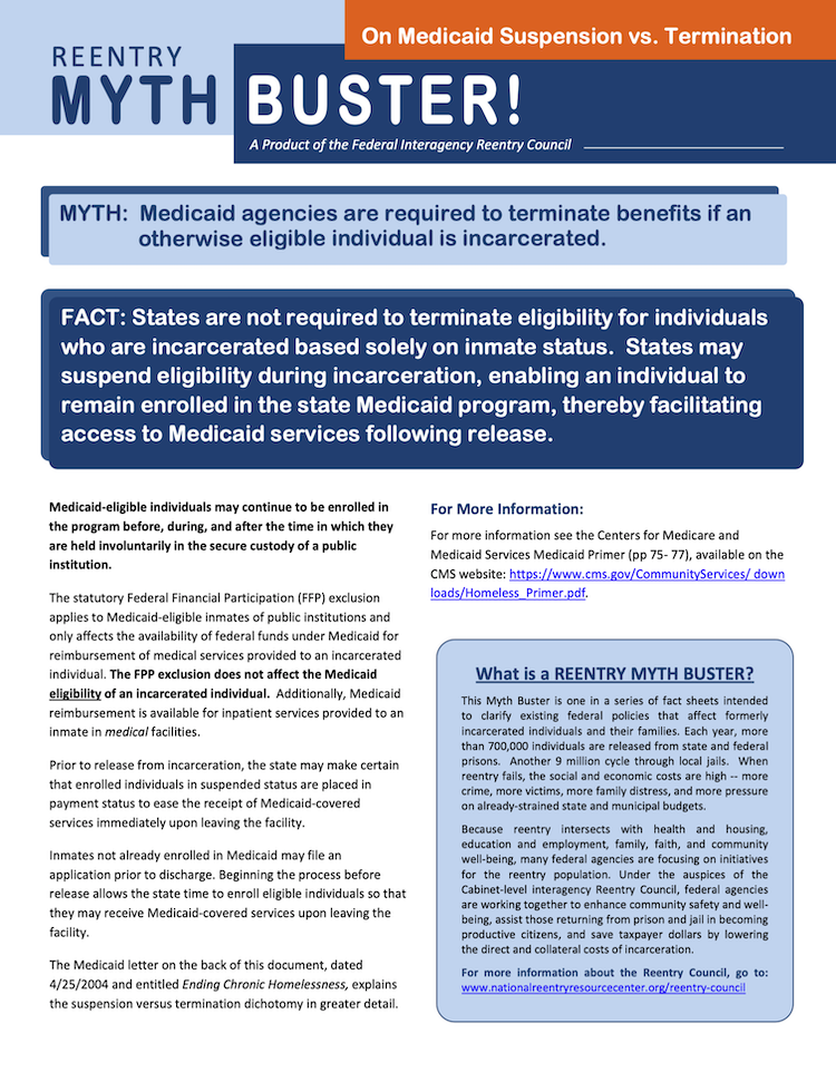 Myth Buster on Medicaid Suspension vs. Termination fact sheet