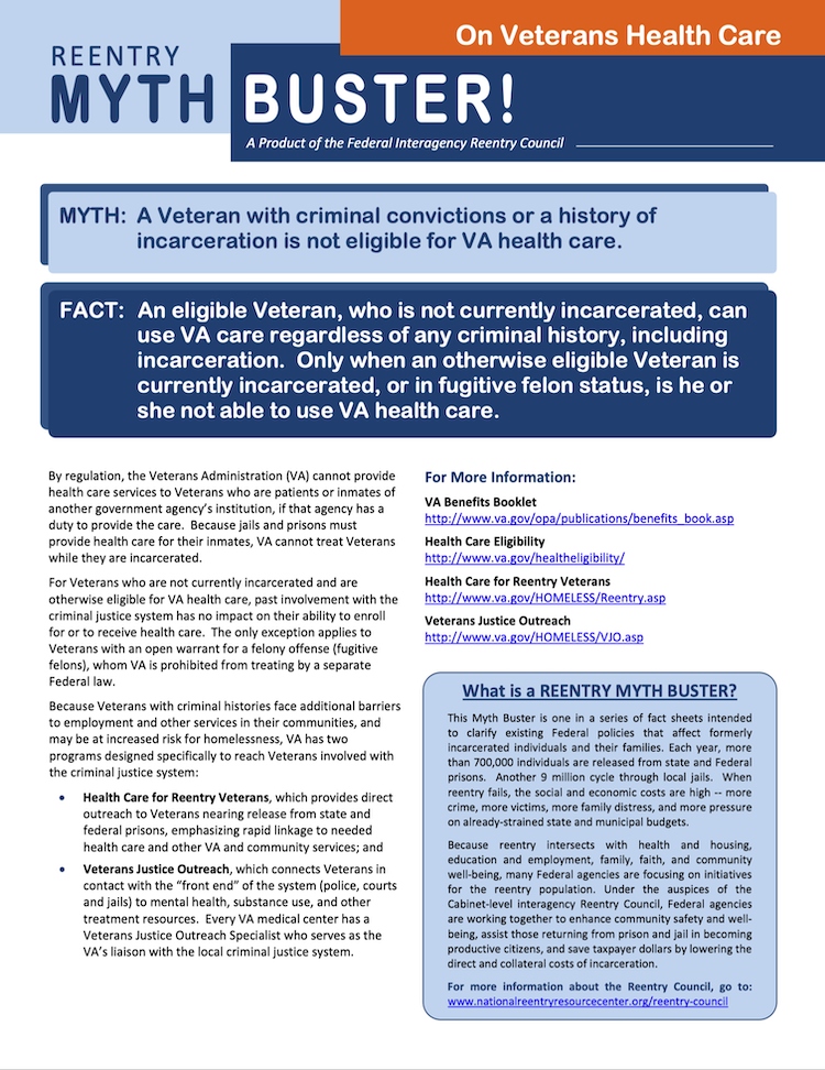 Myth Buster on Veterans Health Care fact sheet