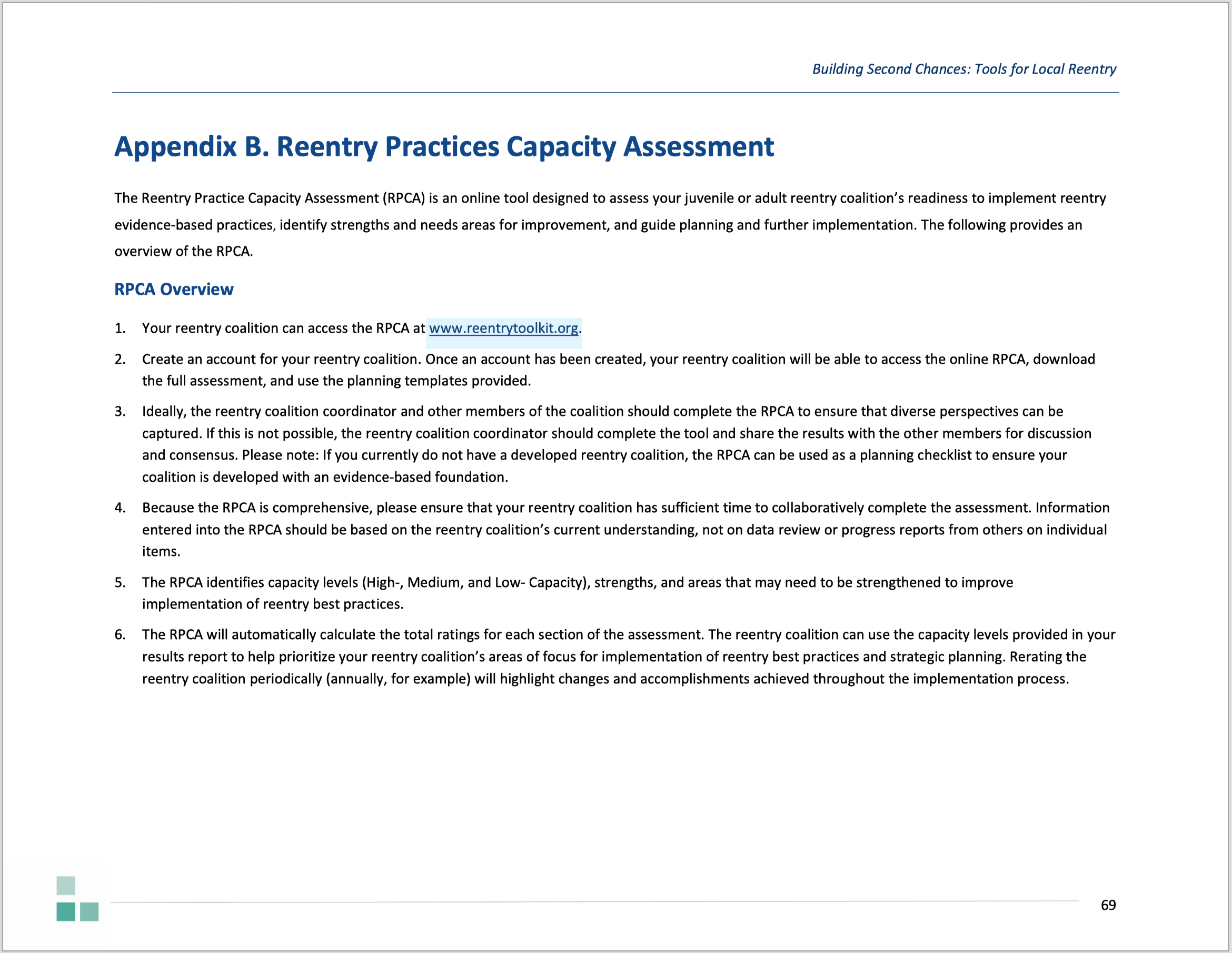 Screenshot of Appendix B: Reentry Practices Capacity Assessment