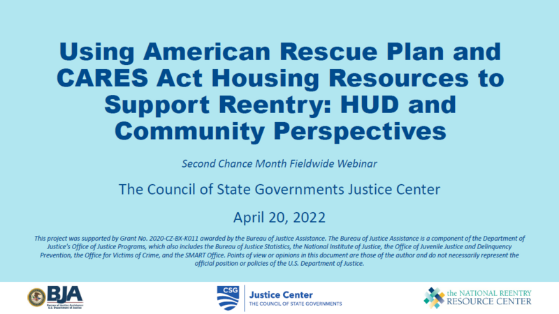 Using American Rescue Plan and CARES Act Housing Resources to Support Reentry: HUD and Community Perspectives Cover