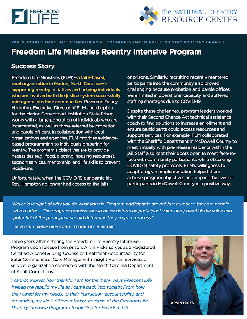 SCA Success Story - Freedom Life Ministries Reentry Intensive Program brief cover